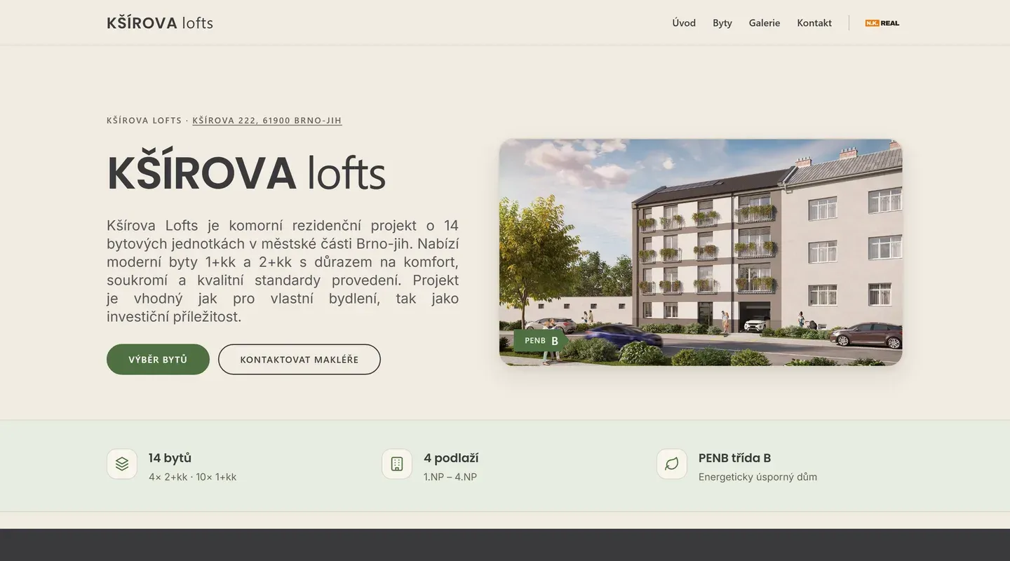 Náhled webu Kšírova lofts